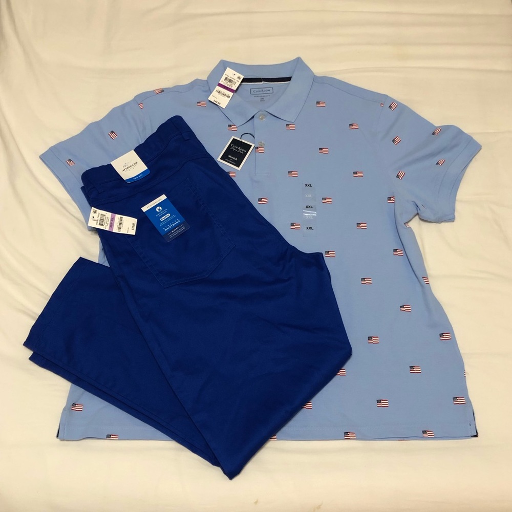 Blue pant polo outfit
